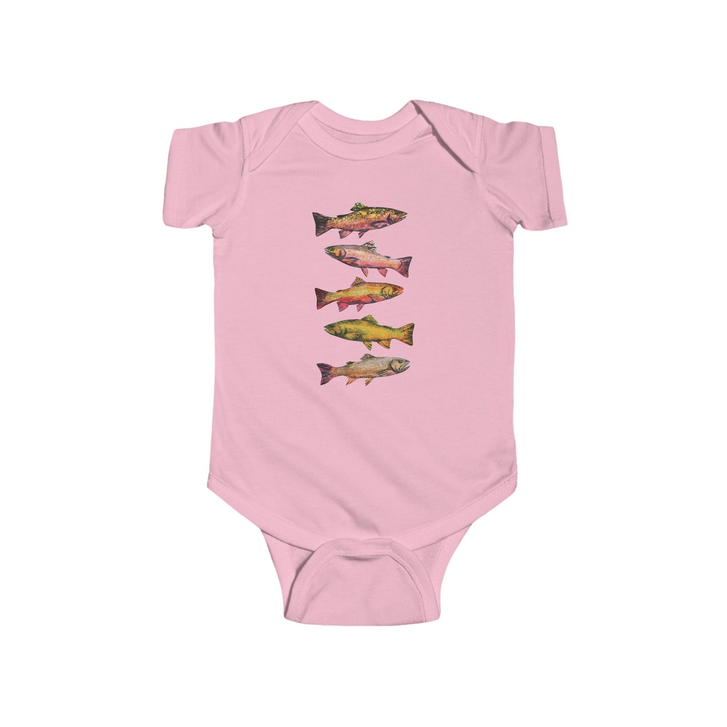 Colorful Trout Illustration on Infant Bodysuit | Personalized Fishing Themed Onesie