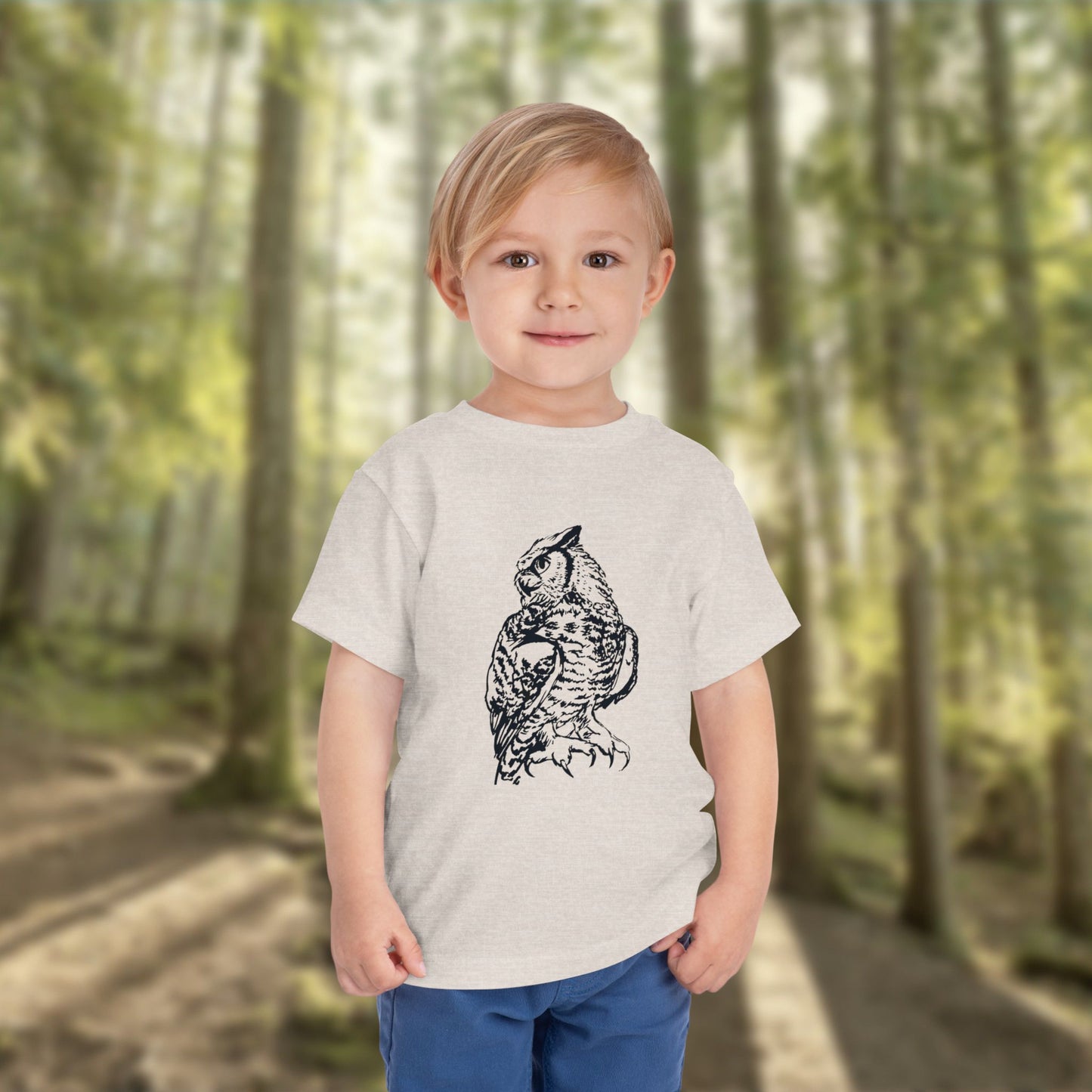 Hand-Drawn Owl Toddler Tee | Great Horned Owl Illustration