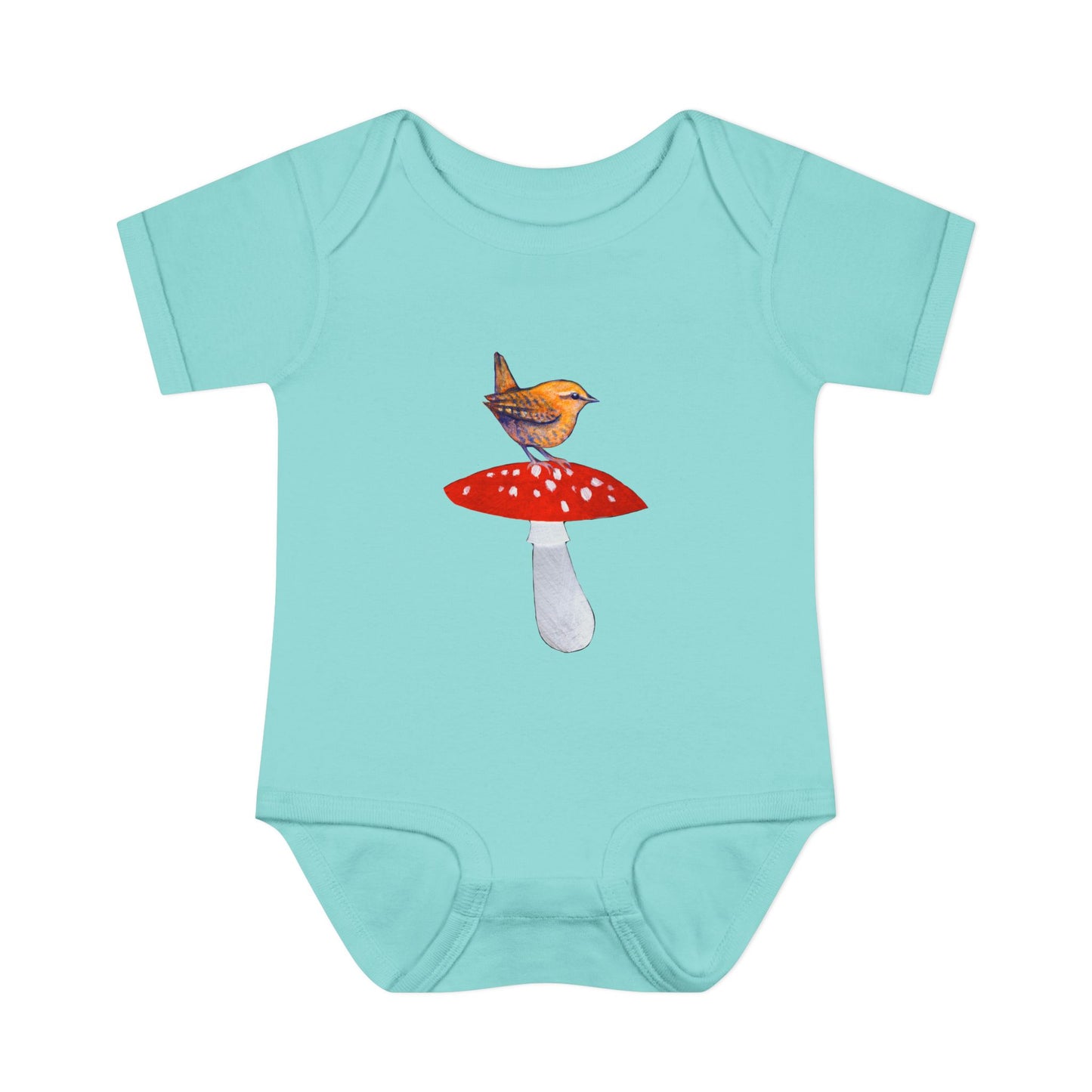 Bird on Red Toadstool Infant Bodysuit | Woodland Mushroom Baby