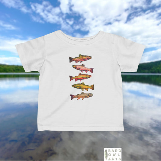 Colorful Brook Trout School Infant Tee | Cute Fish Swim Pattern