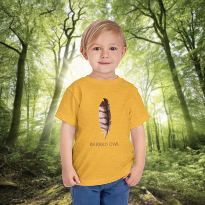 Toddler Tee with Owl Feather Design, Personalizable Text, Unisex Cotton Woodland T-Shirt