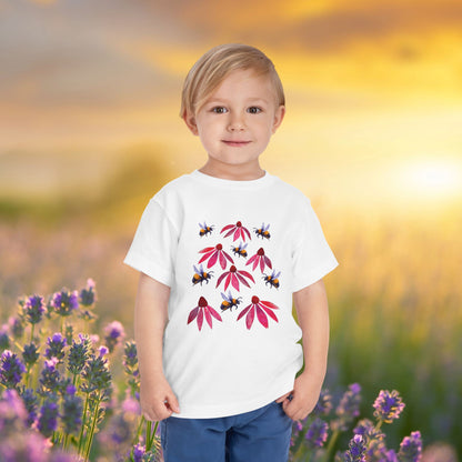 Toddler Tee — Bumblebees & Pink Coneflowers Hand Made Design