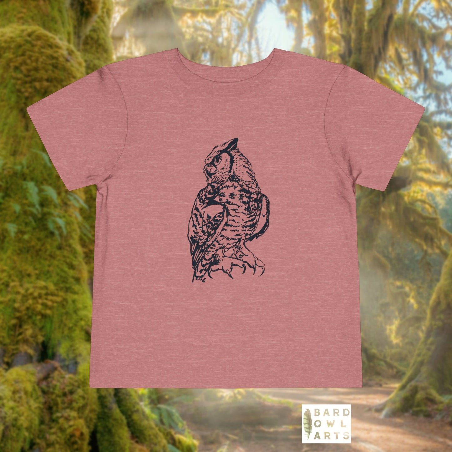 Hand-Drawn Owl Toddler Tee | Great Horned Owl Illustration