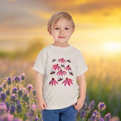 Toddler Tee — Bumblebees & Pink Coneflowers Hand Made Design
