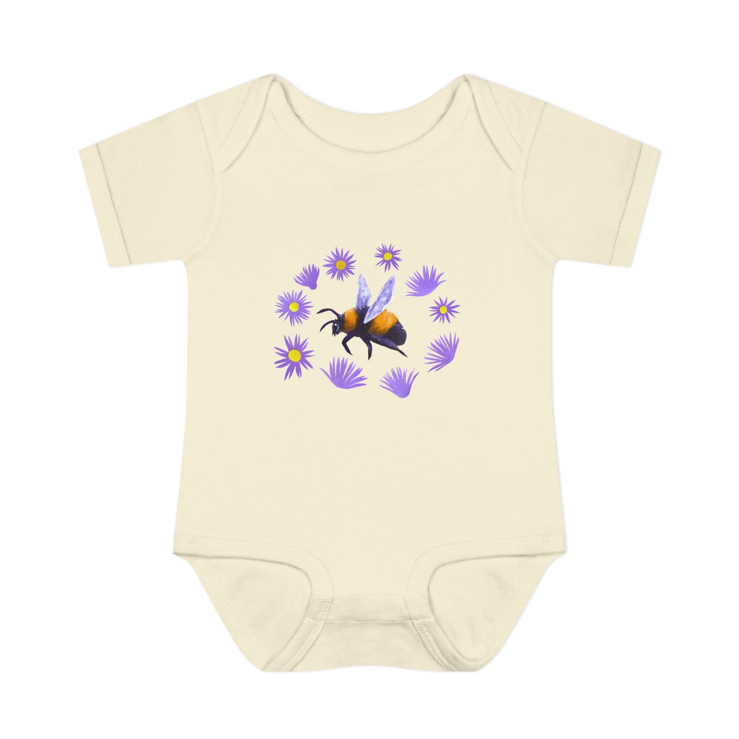 Bumblebee with Purple Aster Infant Bodysuit | Baby Onesie Cotton