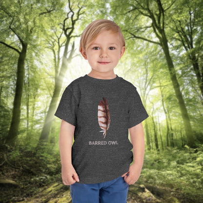 Toddler Tee with Owl Feather Design, Personalizable Text, Unisex Cotton Woodland T-Shirt