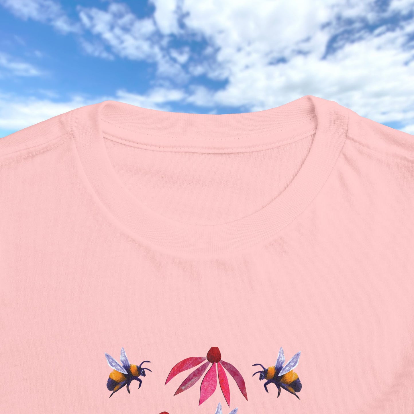 Toddler Tee — Bumblebees & Pink Coneflowers Hand Made Design