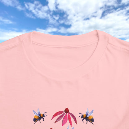 Toddler Tee — Bumblebees & Pink Coneflowers Hand Made Design