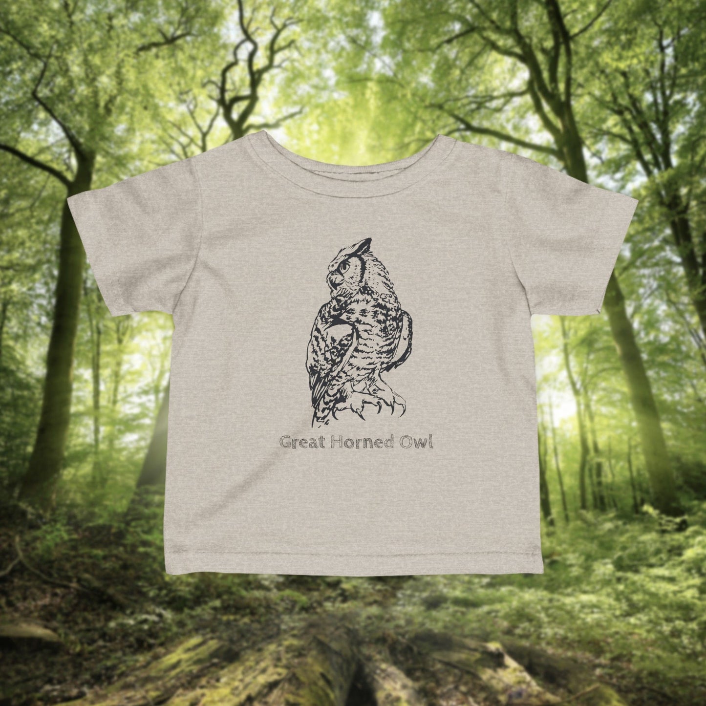 Owl Illustration on Woodland Infant Tee, Unisex Cotton Newborn and Toddler Short Sleeve Top