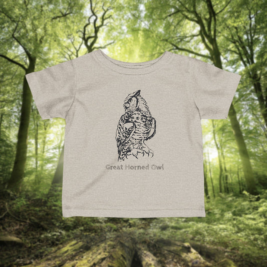 Owl Illustration on Woodland Infant Tee, Unisex Cotton Newborn and Toddler Short Sleeve Top