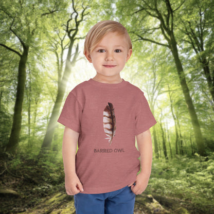 Toddler Tee with Owl Feather Design, Personalizable Text, Unisex Cotton Woodland T-Shirt
