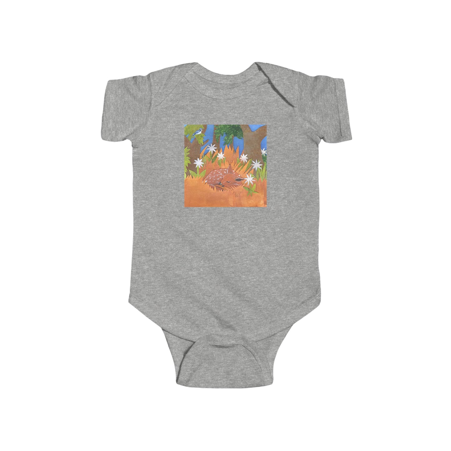Deer Fawn with Wildflowers Infant Bodysuit | Woodland Baby Onesie