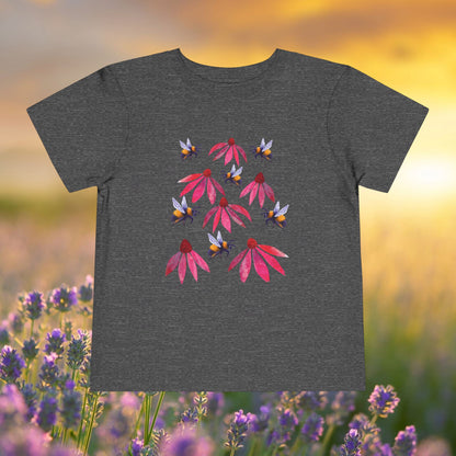 Toddler Tee — Bumblebees & Pink Coneflowers Hand Made Design