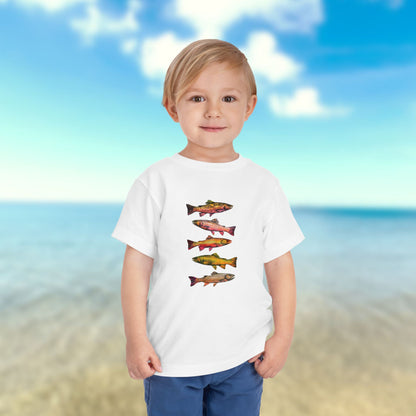Colorful Trout Toddler Short Sleeve Tee | Fishing Theme Cotton Shirt