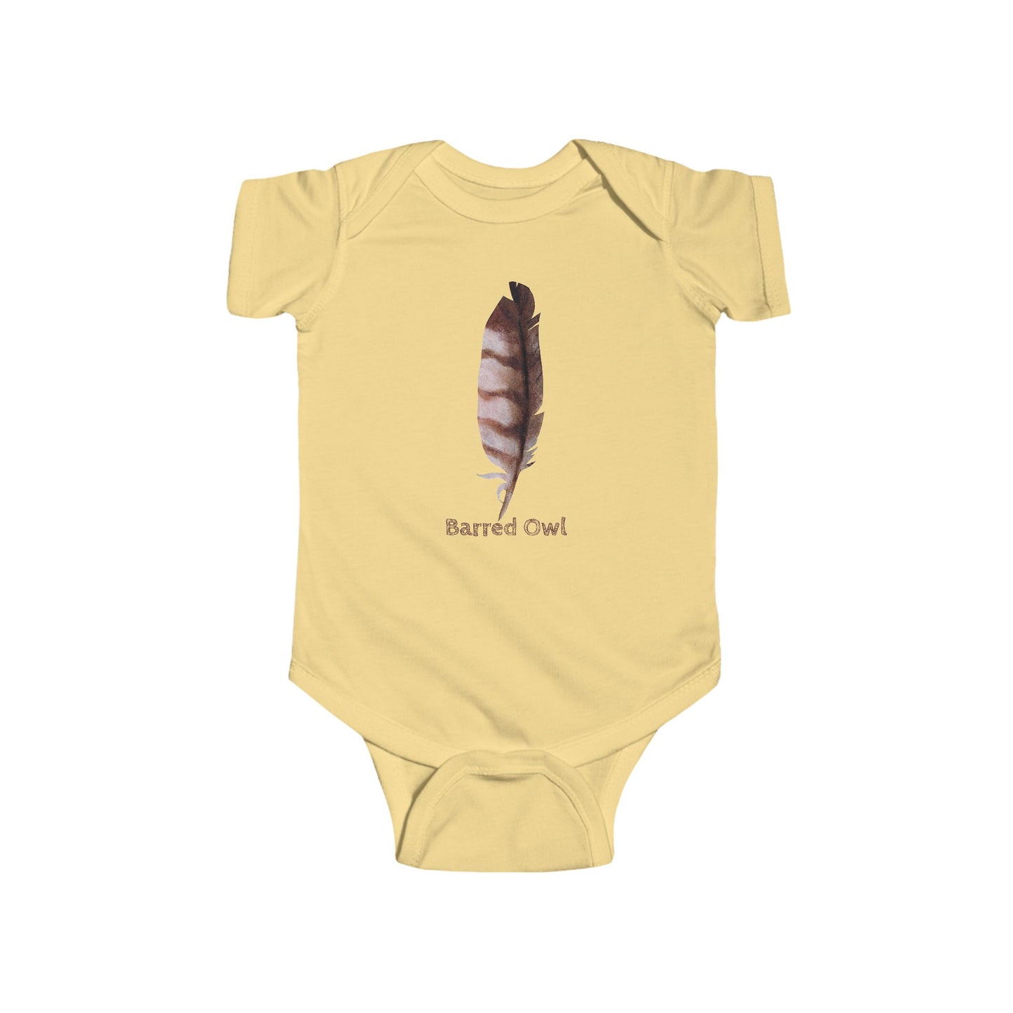 Barred Owl Feather Illustration on Infant Bodysuit | Baby Birder Onesie