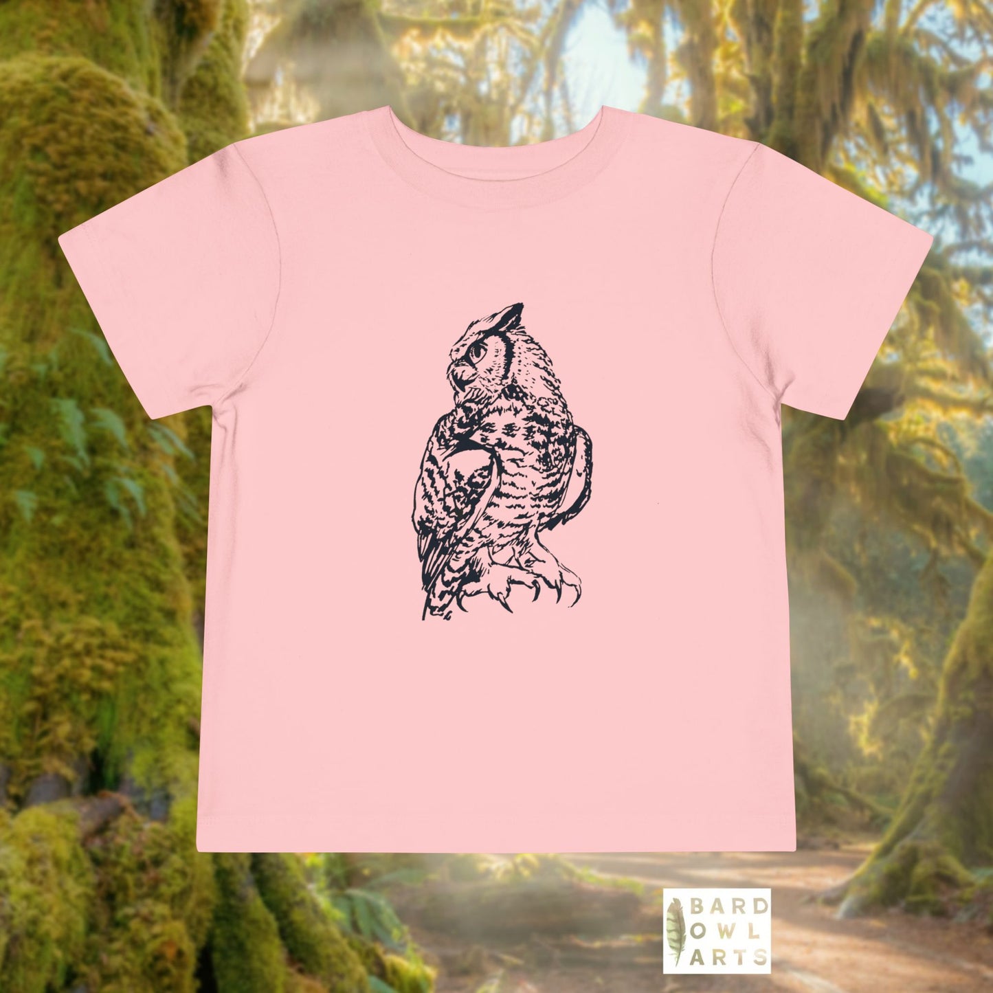 Hand-Drawn Owl Toddler Tee | Great Horned Owl Illustration