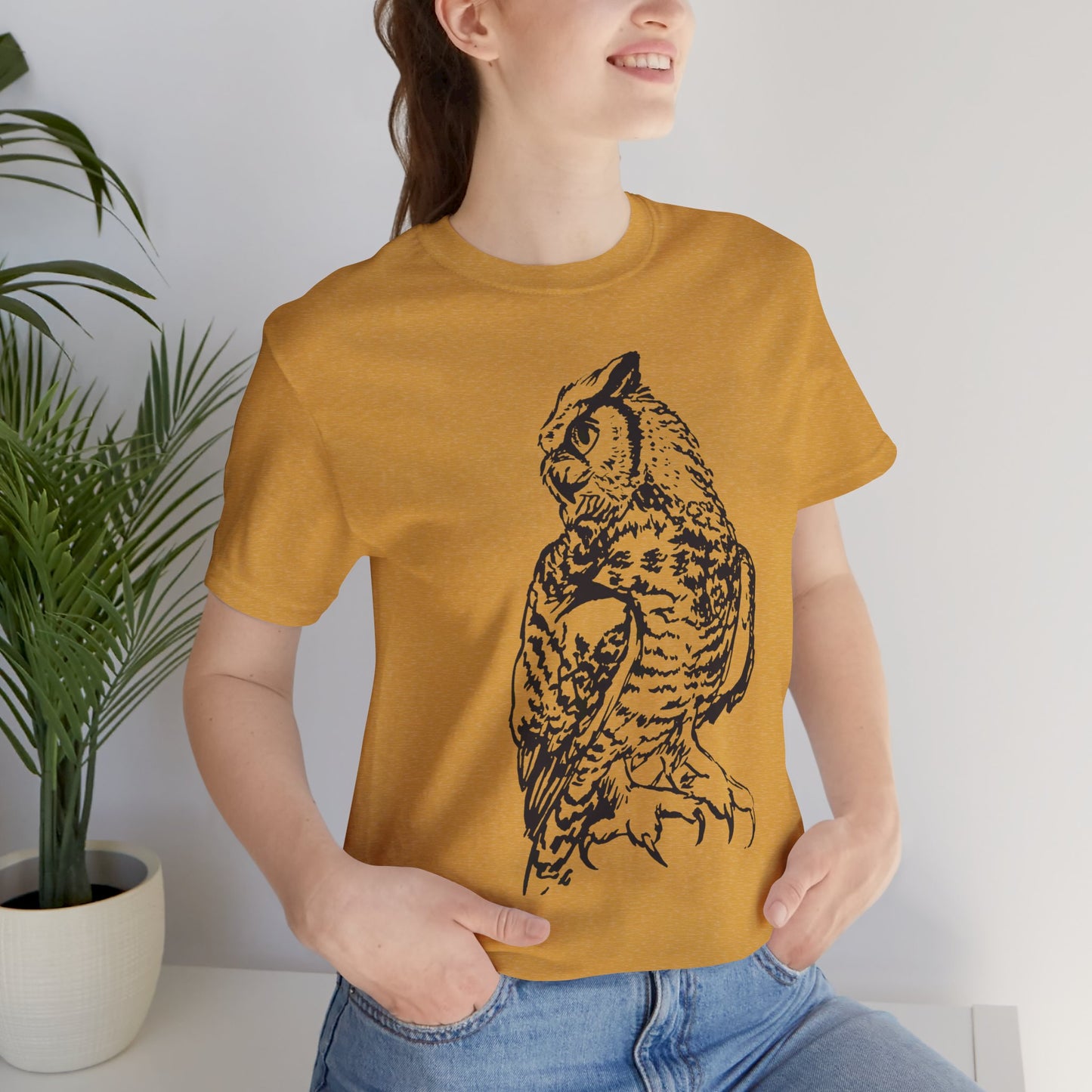 Owl Sketch Tee — Detailed Hand-Drawn Great Horned Owl T-Shirt