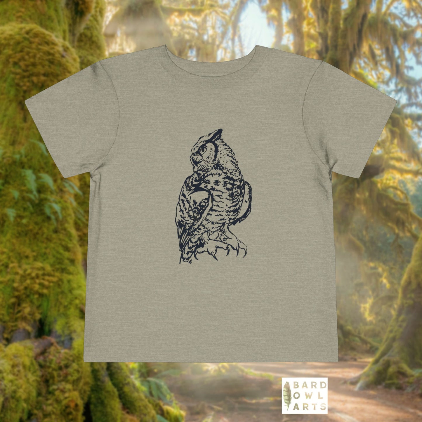 Hand-Drawn Owl Toddler Tee | Great Horned Owl Illustration