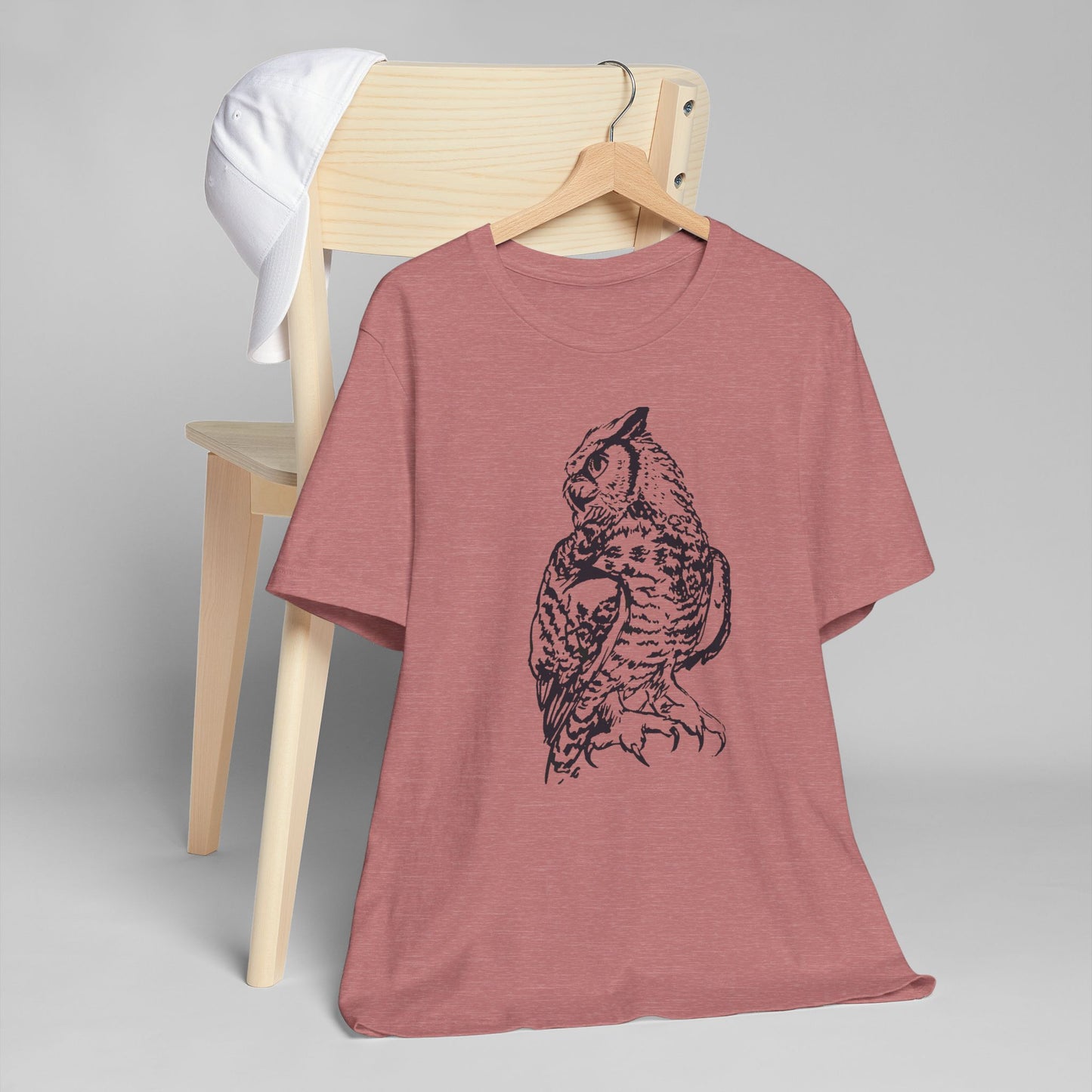 Personalizable Great Horned Owl illustration T-Shirt | Wildlife sketch tee