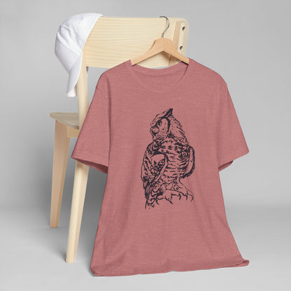 Personalizable Great Horned Owl illustration T-Shirt | Wildlife sketch tee