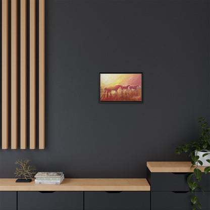 Sunset Meadow Horses Matte Canvas Framed Wall Art