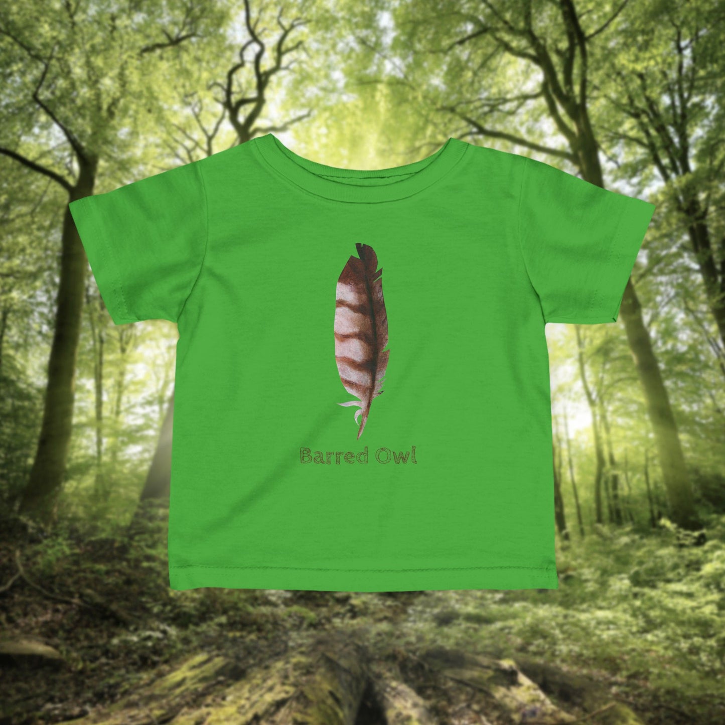 Barred Owl Feather Illustration Infant Tee | Minimalist Nature Inspired Baby Shirt