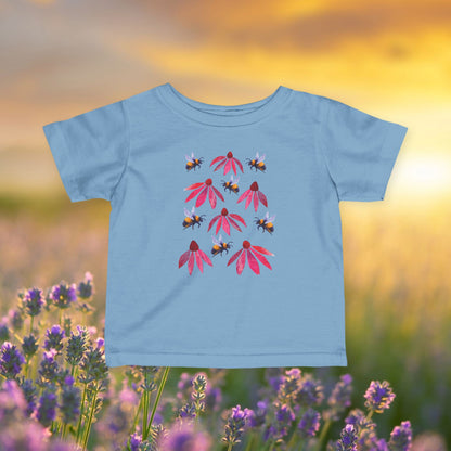Infant Tee — Pink Coneflowers & Bumblebees Native Pollinator Baby Shirt