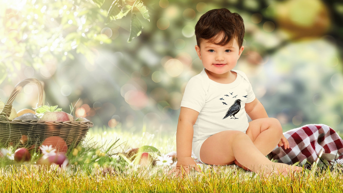 American Crow Baby Bodysuit – Nature-Inspired Cotton Onesie - Bard Owl Arts