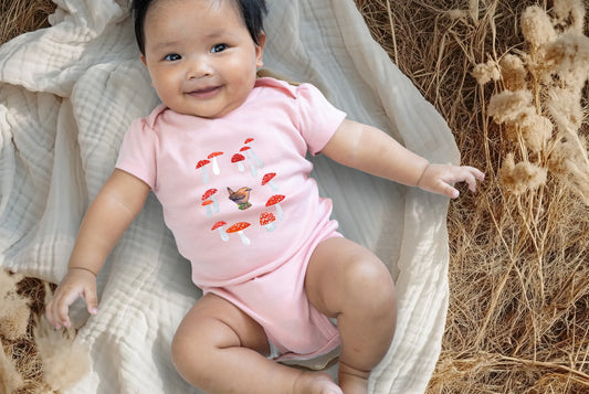 Wren and Mushrooms Baby Onesie