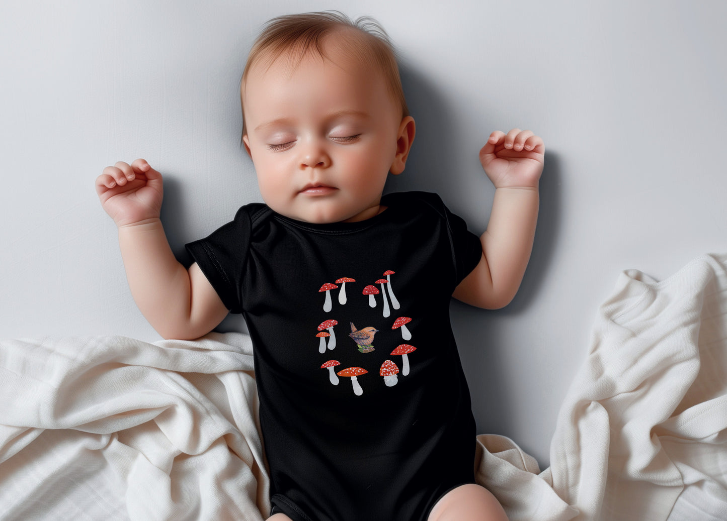 Wren and Mushrooms Baby Onesie