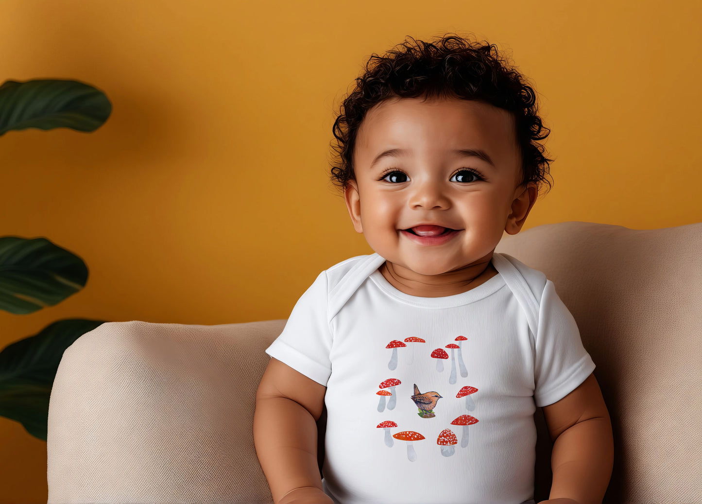 Wren and Mushrooms Baby Onesie