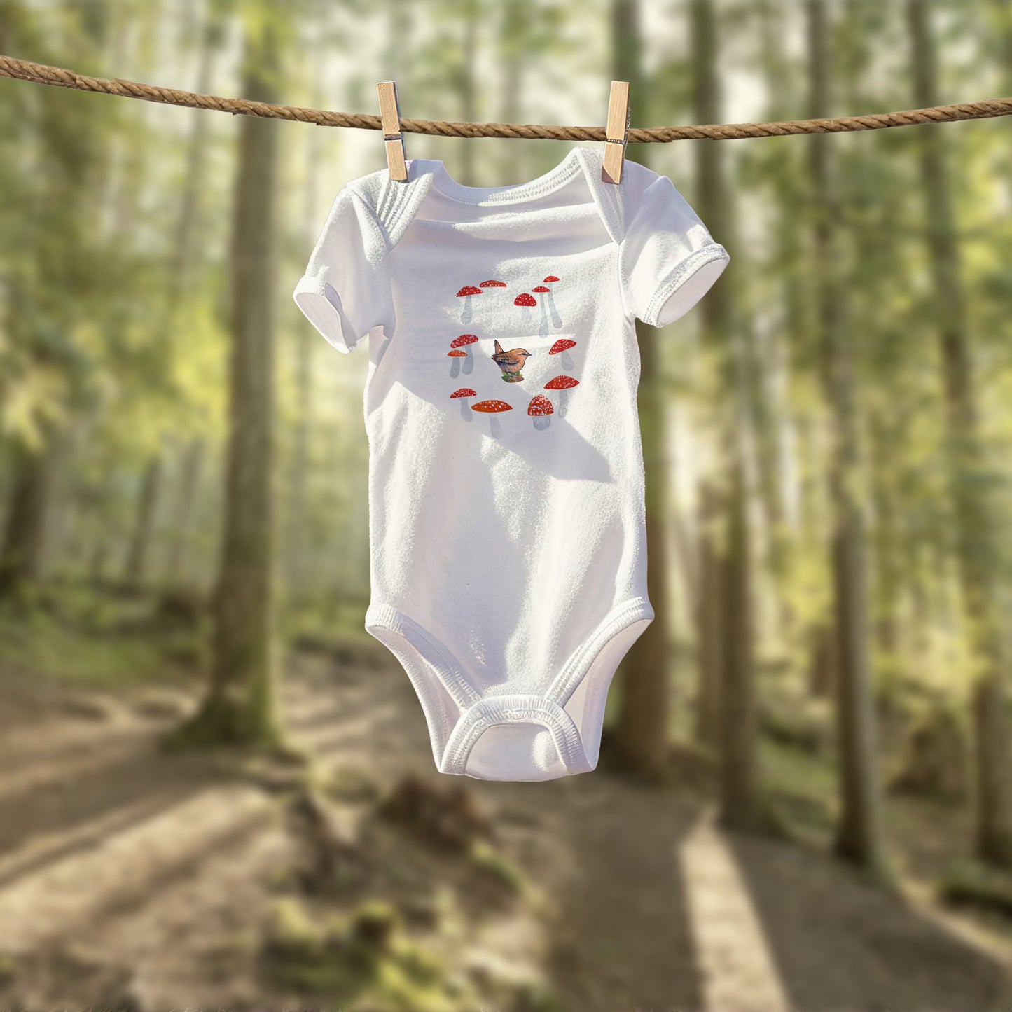 Wren and Mushrooms Baby Onesie