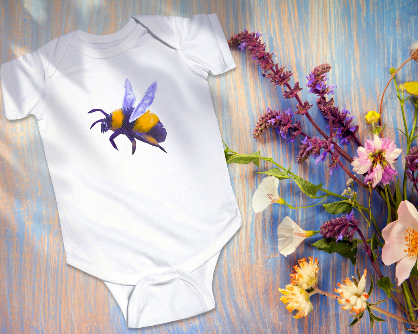 Bee Illustration Infant Bodysuit | Personalized Bumblebee Baby Onesie