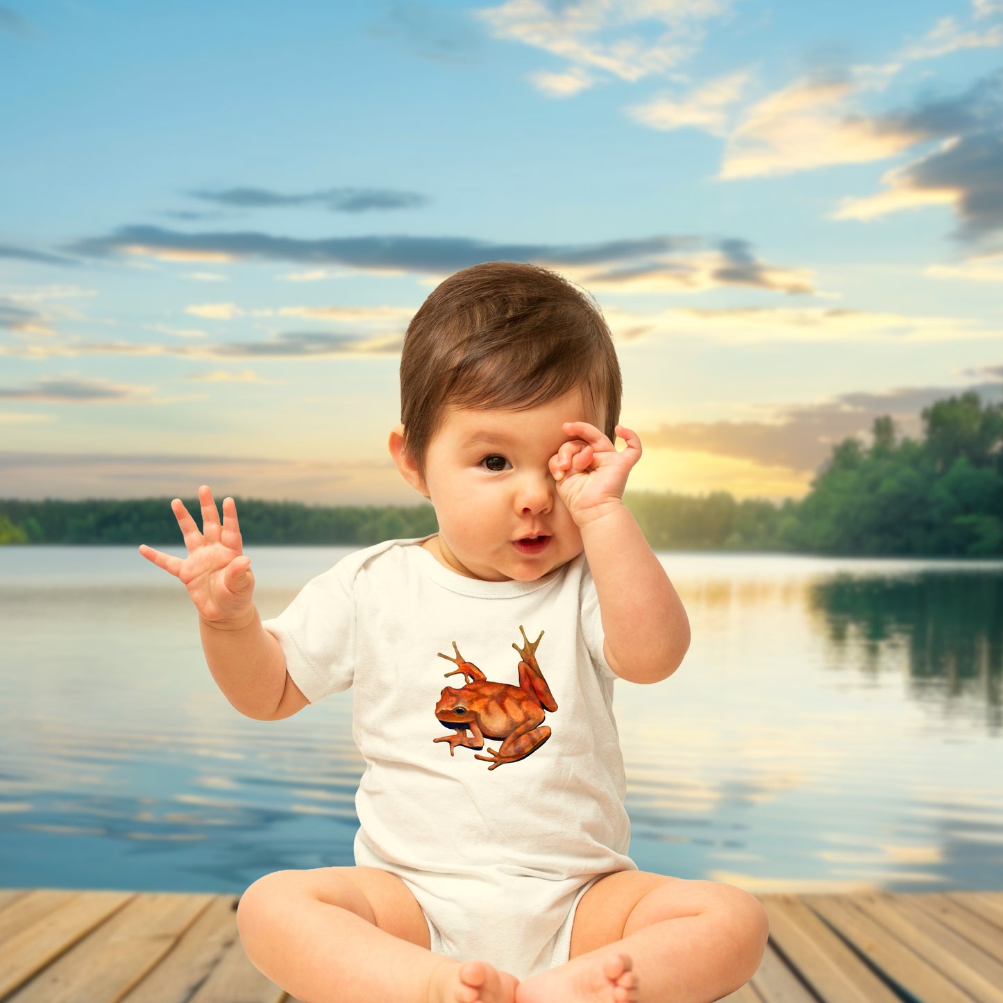 Spring Peeper Illustration on Infant Bodysuit | Frog Personalized Baby Onesie