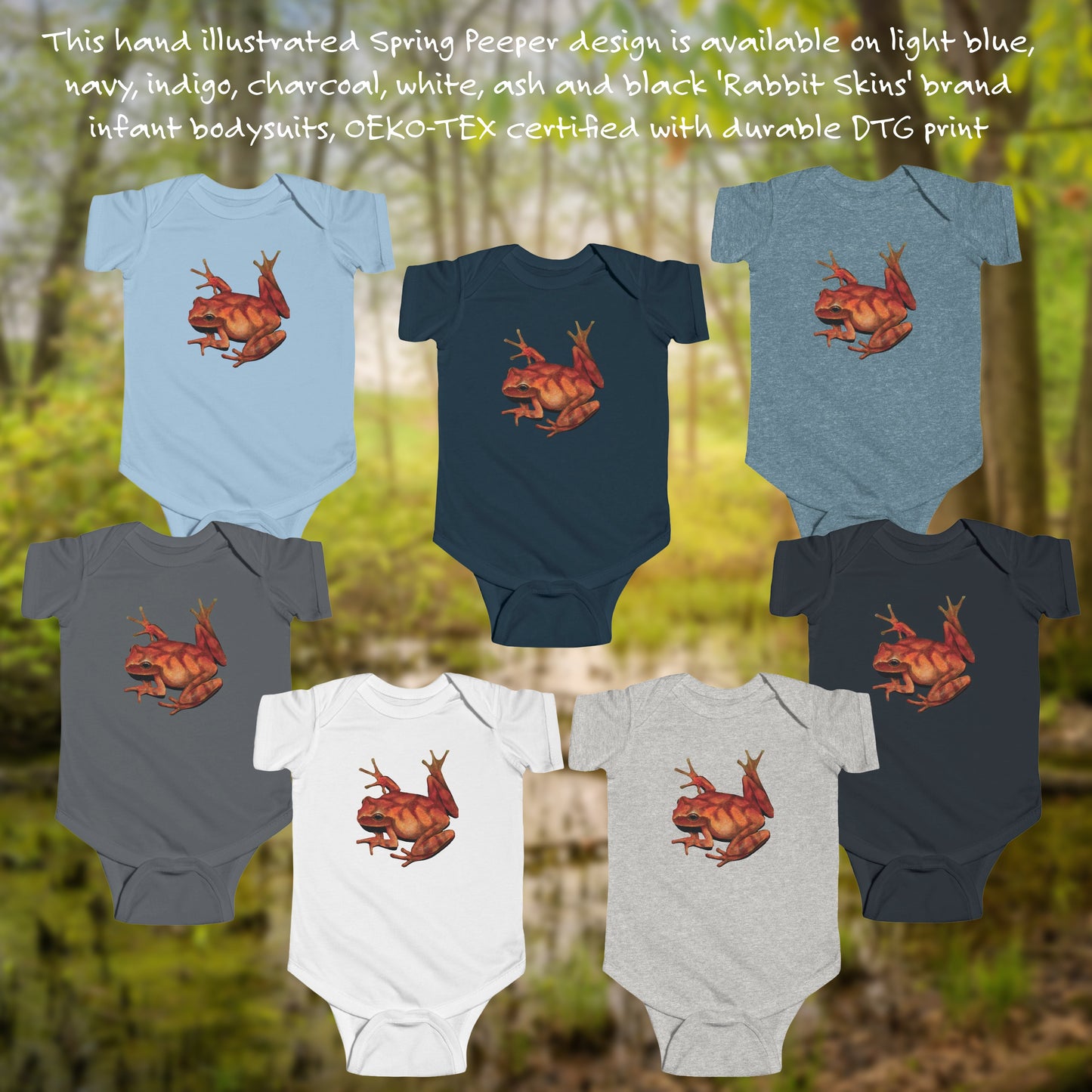 Spring Peeper Illustration on Infant Bodysuit | Frog Personalized Baby Onesie