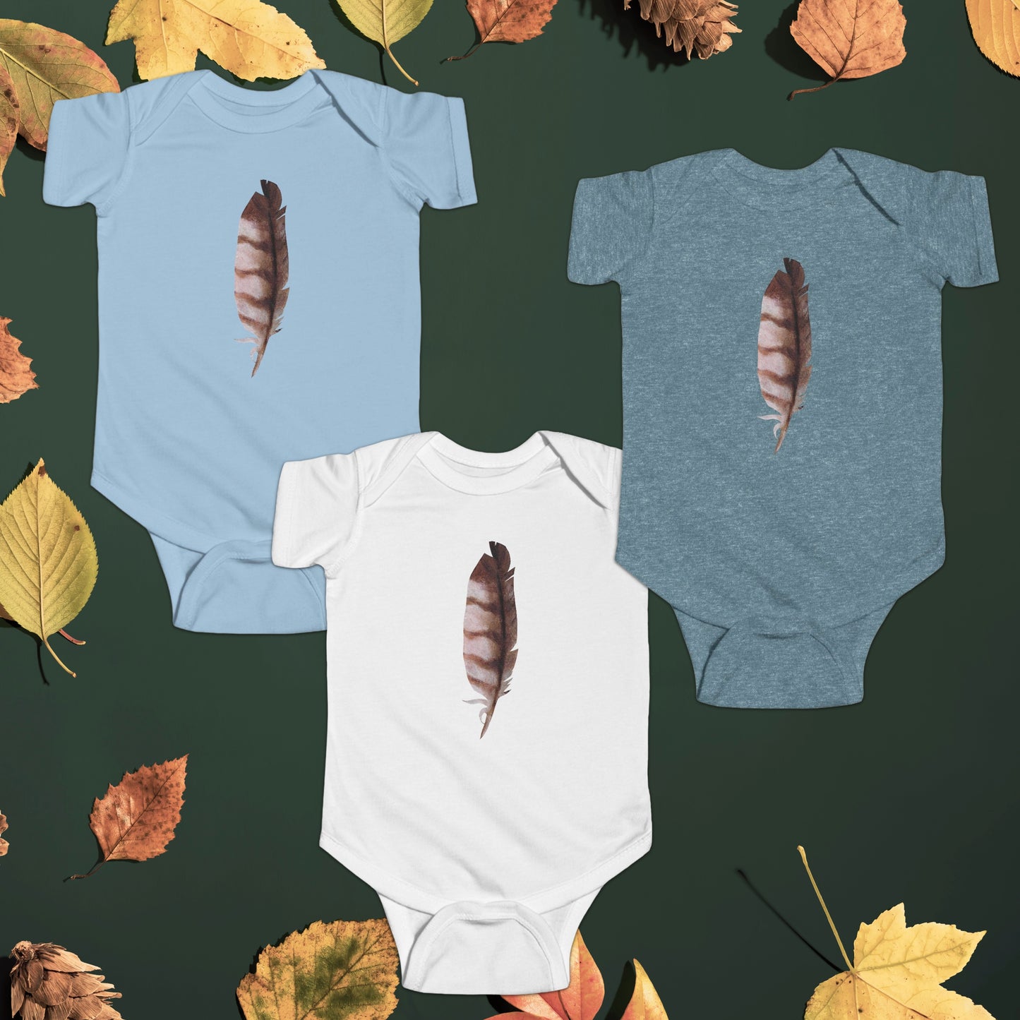 Barred Owl Feather Illustration on Infant Bodysuit | Baby Birder Onesie