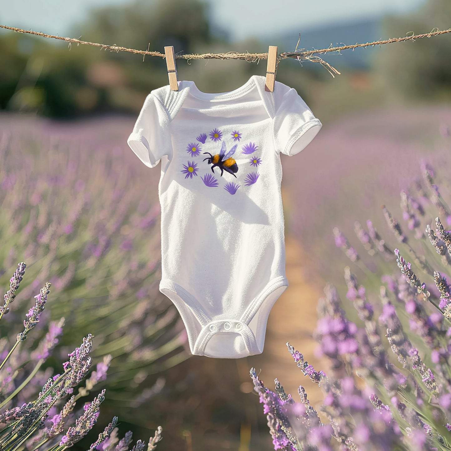 Bumblebee and Native Asters Infant Bodysuit | Baby Bee Floral Onesie