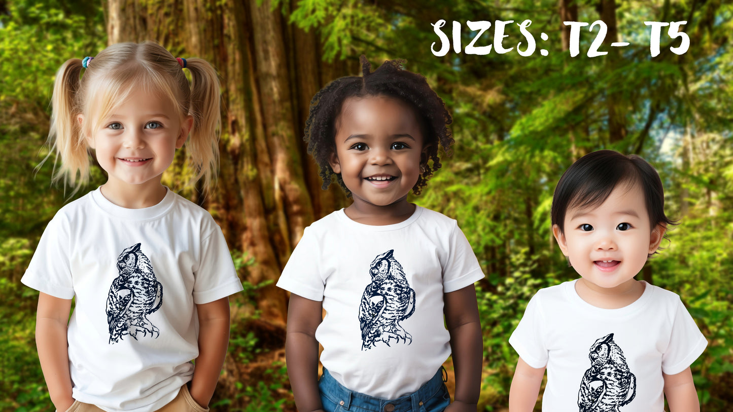 Hand-Drawn Owl Toddler Tee | Great Horned Owl Illustration