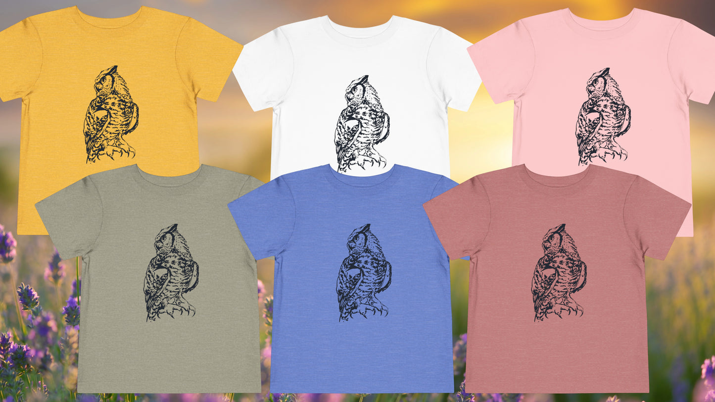 Hand-Drawn Owl Toddler Tee | Great Horned Owl Illustration