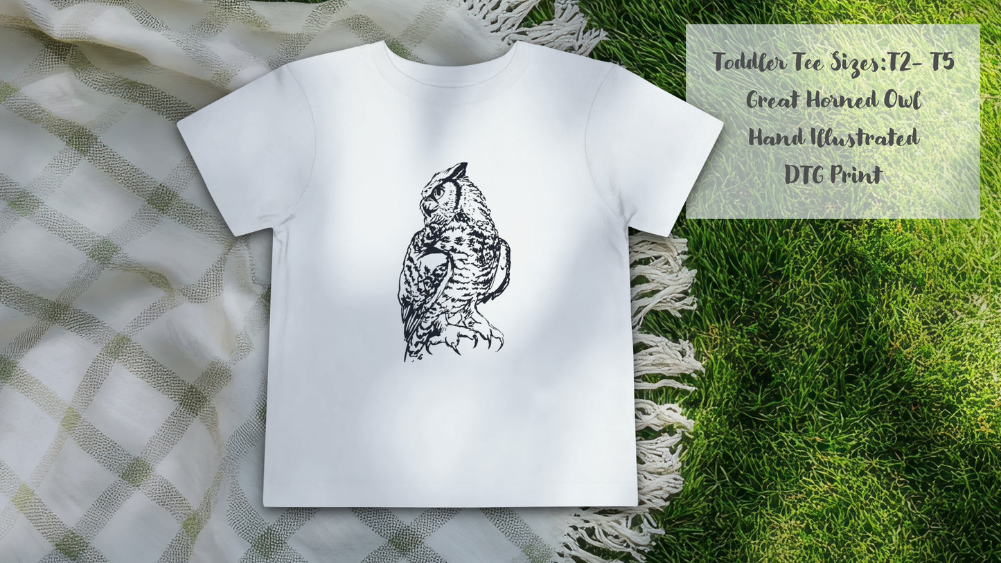 Hand-Drawn Owl Toddler Tee | Great Horned Owl Illustration