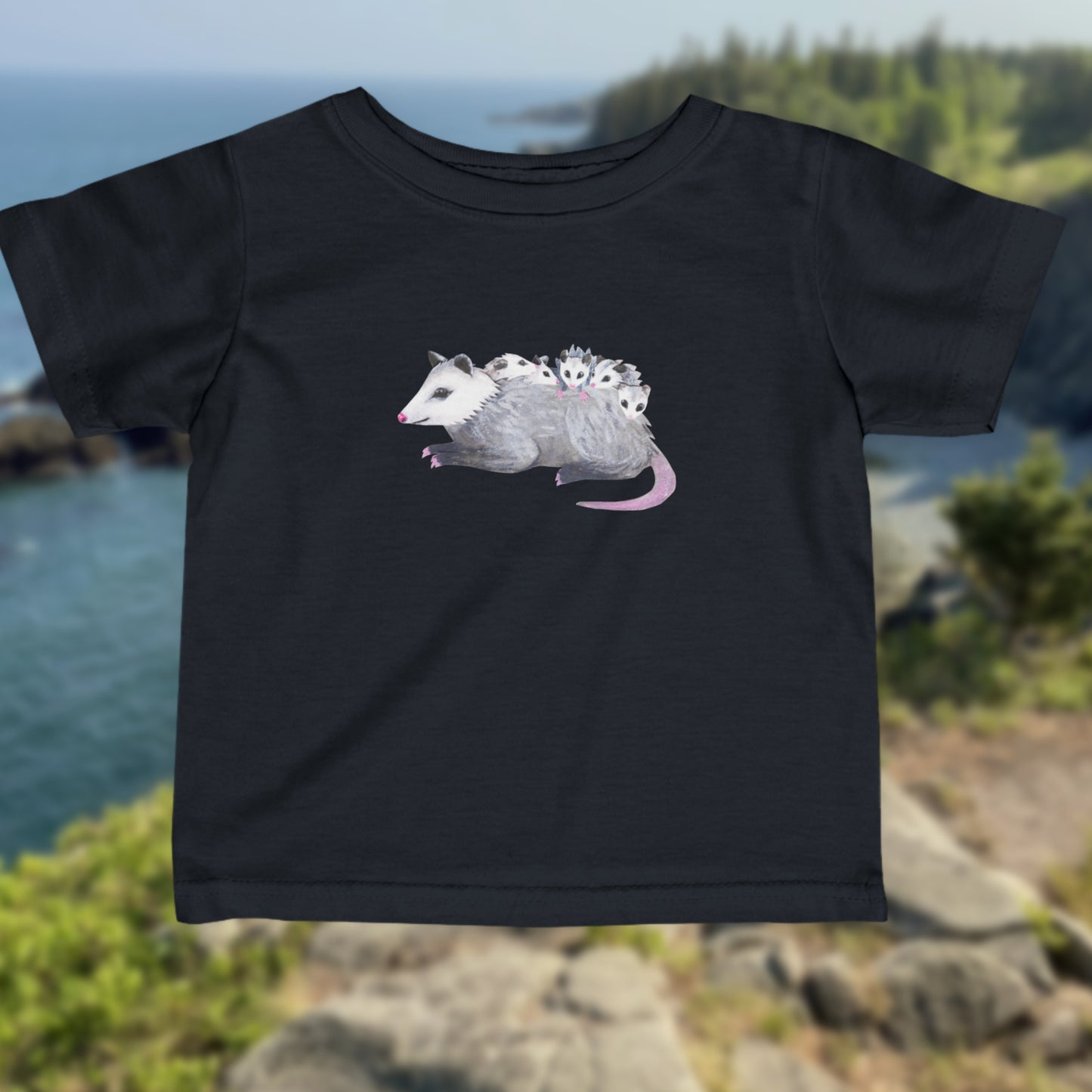 Possum Mom and Babies Illustration Infant Tee | Cute Baby Cotton Tee Shirt