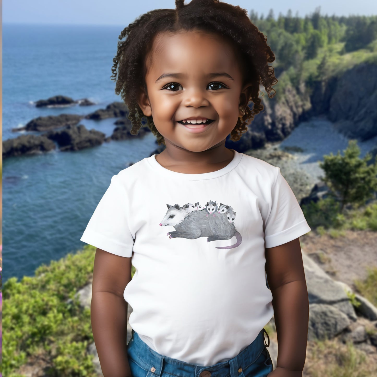 Possum Mom and Babies Illustration Infant Tee | Cute Baby Cotton Tee Shirt