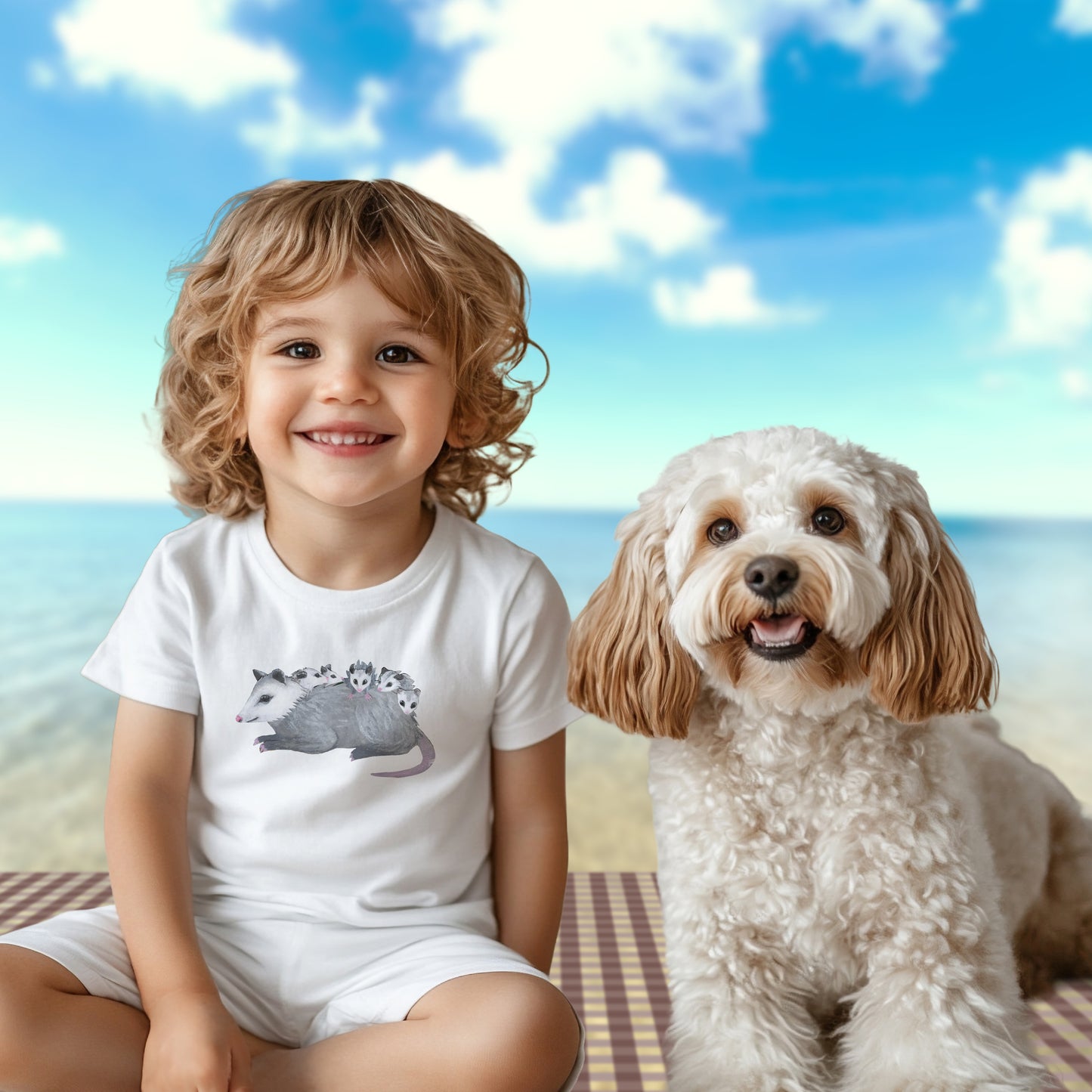 Possum Mom and Babies Illustration Infant Tee | Cute Baby Cotton Tee Shirt