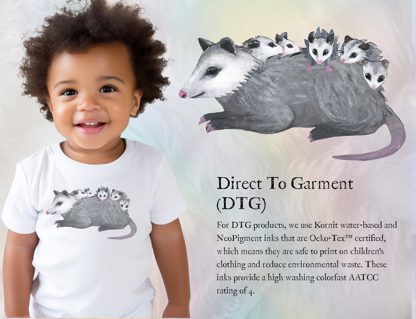 Possum Mom and Babies Illustration Infant Tee | Cute Baby Cotton Tee Shirt