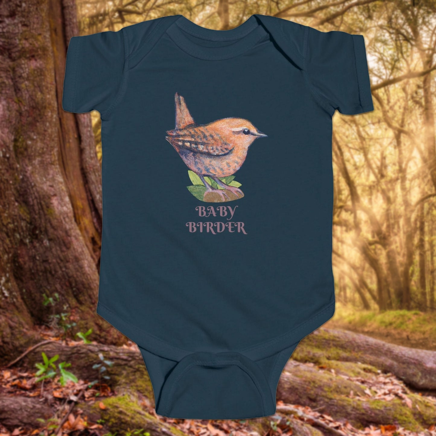 Hand Illustrated Wren Infant Bodysuit – Customize Text or keep 'Baby Birder'