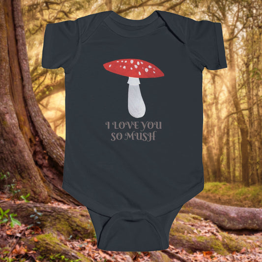 Mushroom Illustration Infant Bodysuit | I Love You So Mush or Custom Text Baby Onesie