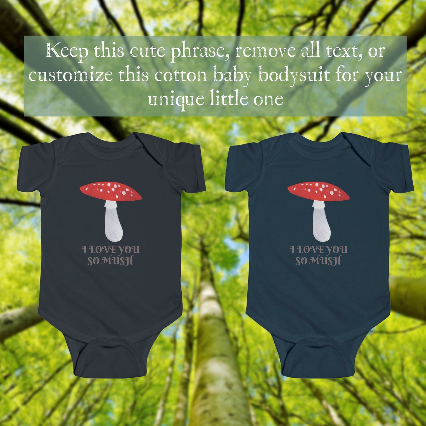 Mushroom Illustration Infant Bodysuit | I Love You So Mush or Custom Text Baby Onesie