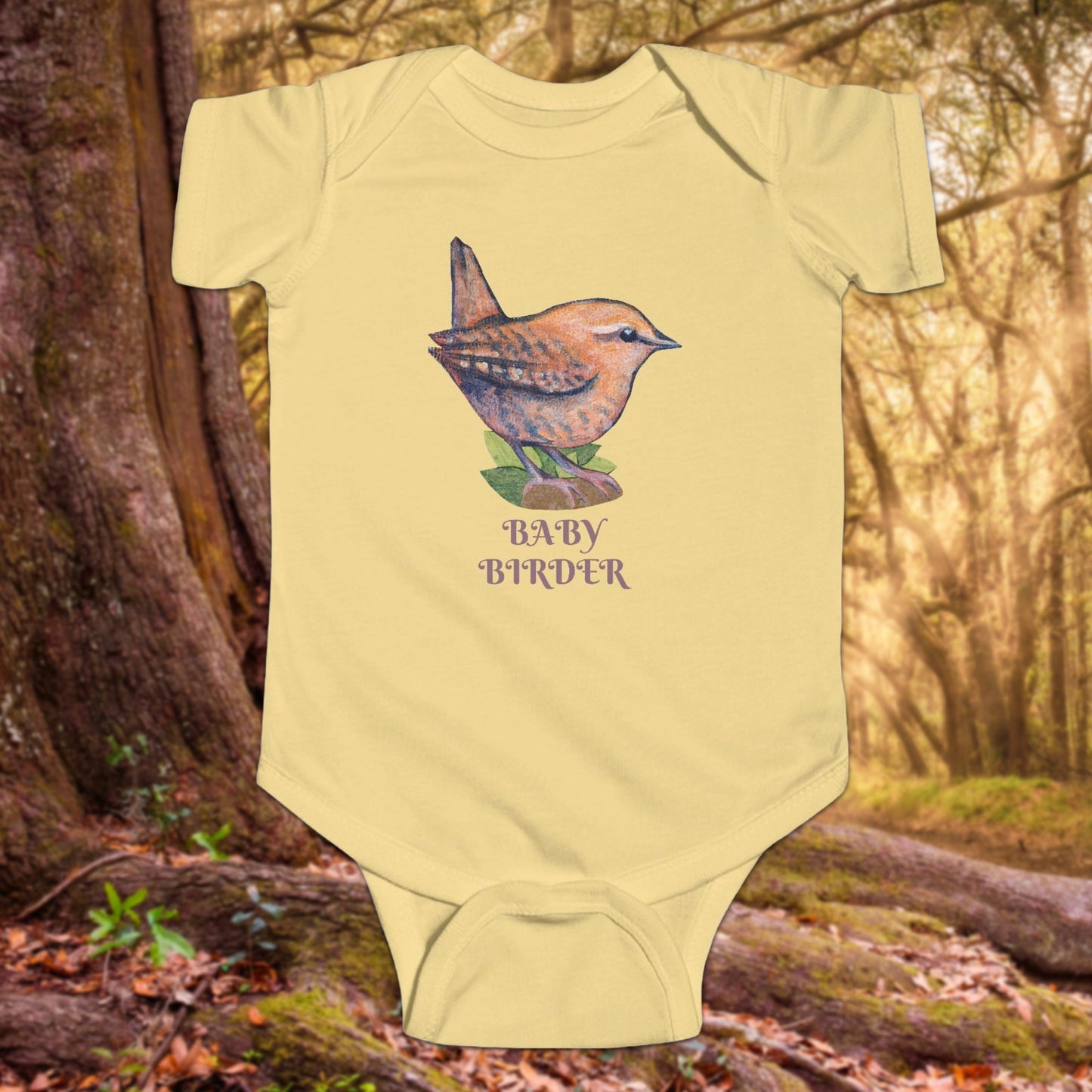 Hand Illustrated Wren Infant Bodysuit – Customize Text or keep 'Baby Birder'