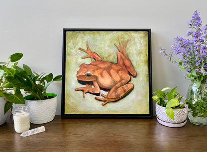 Framed Matte Canvas Print: Frog Art Print