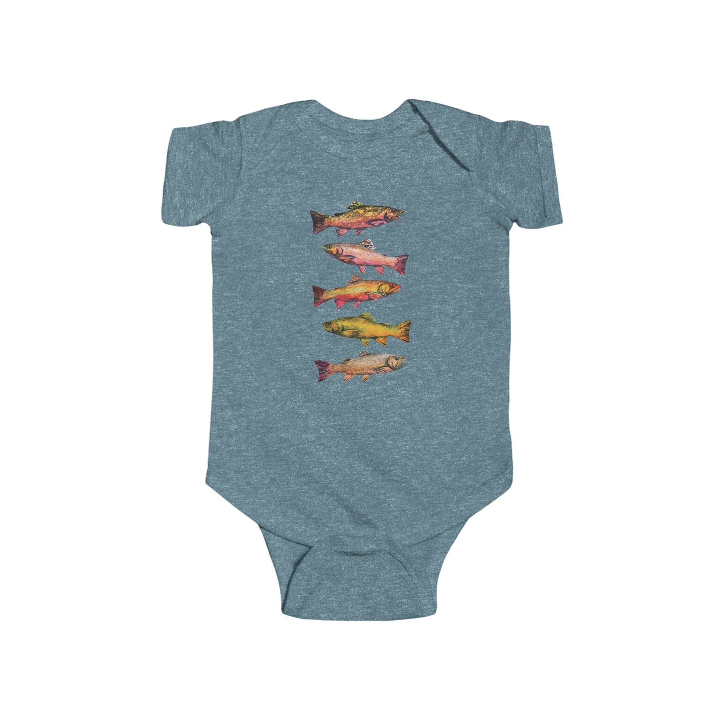 Colorful Trout Illustration on Infant Bodysuit | Personalized Fishing Themed Onesie